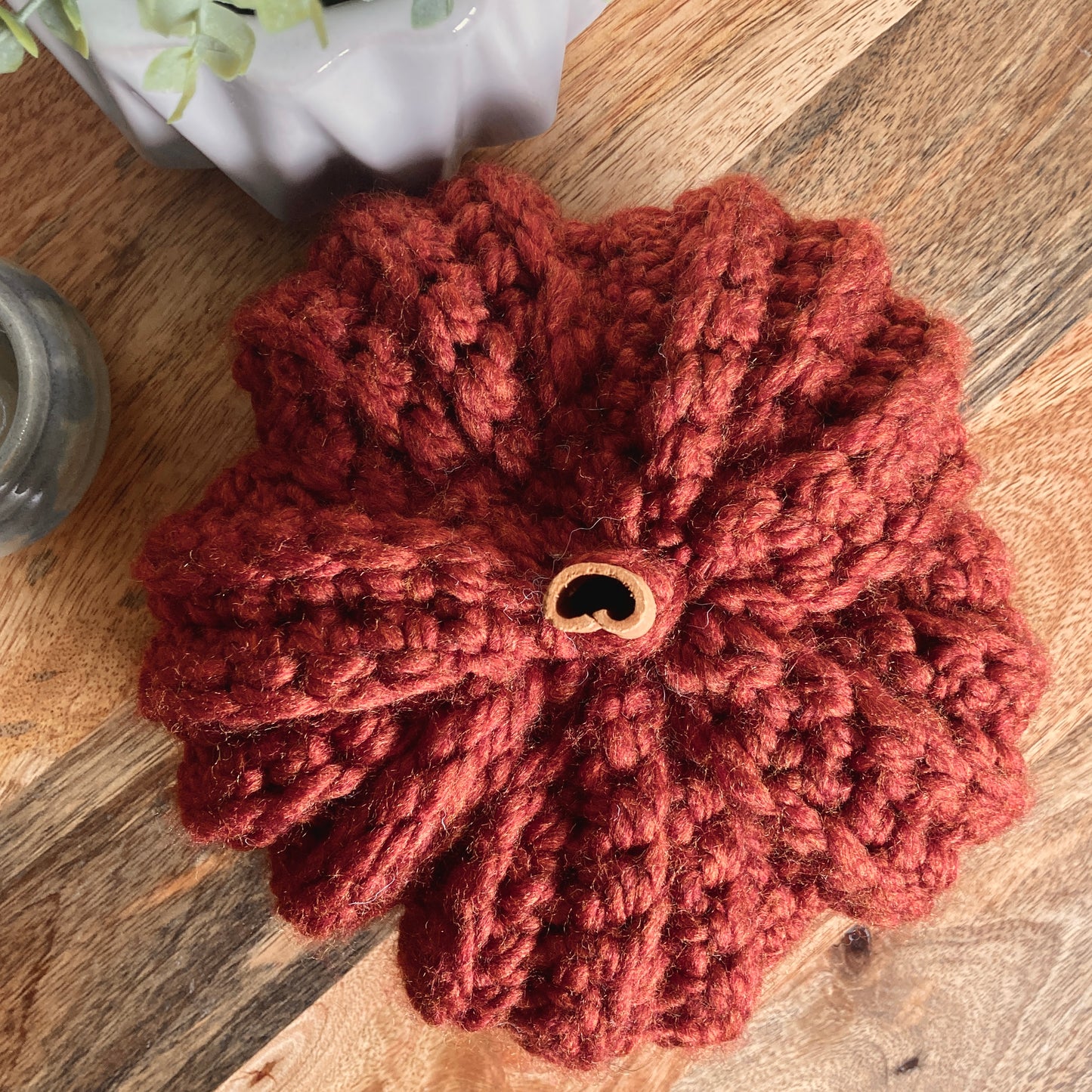 7" Crochet Pumpkin with Cinnamon Stem - Large