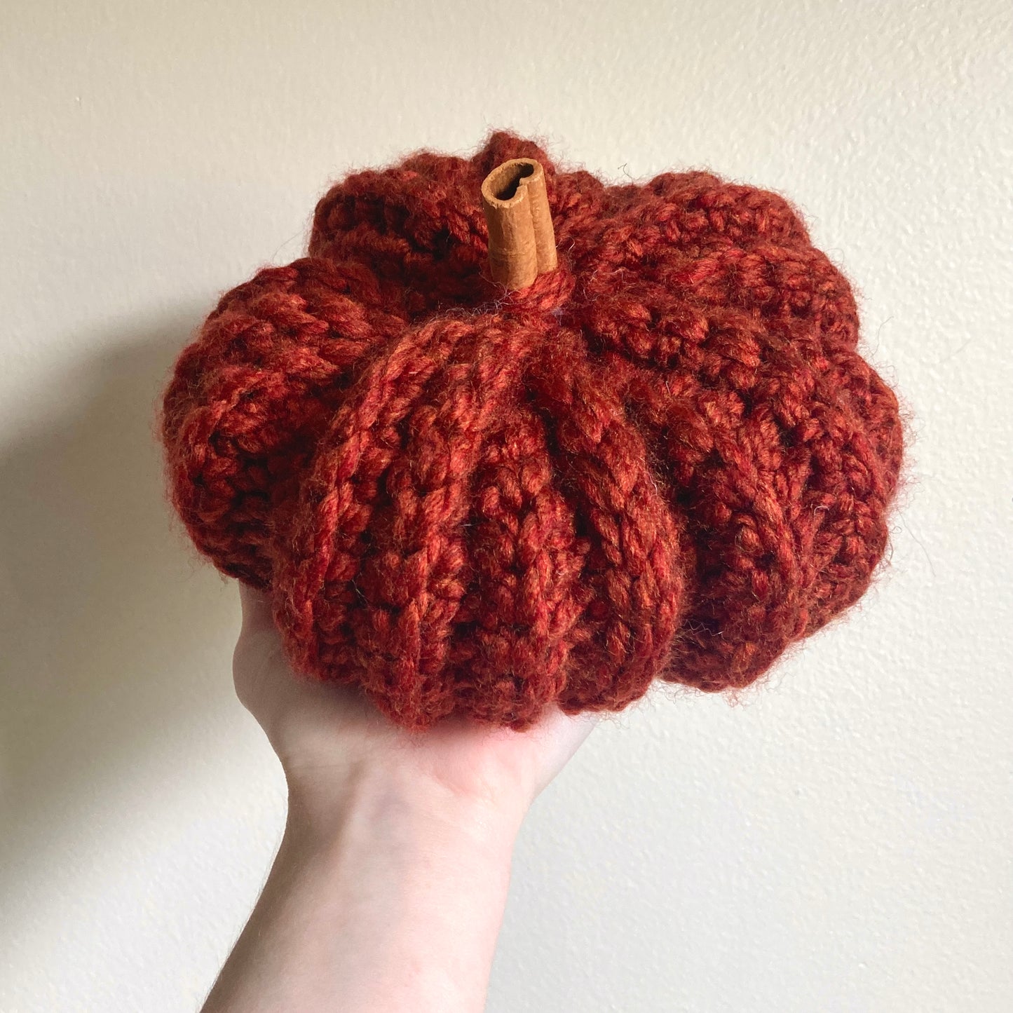 7" Crochet Pumpkin with Cinnamon Stem - Large