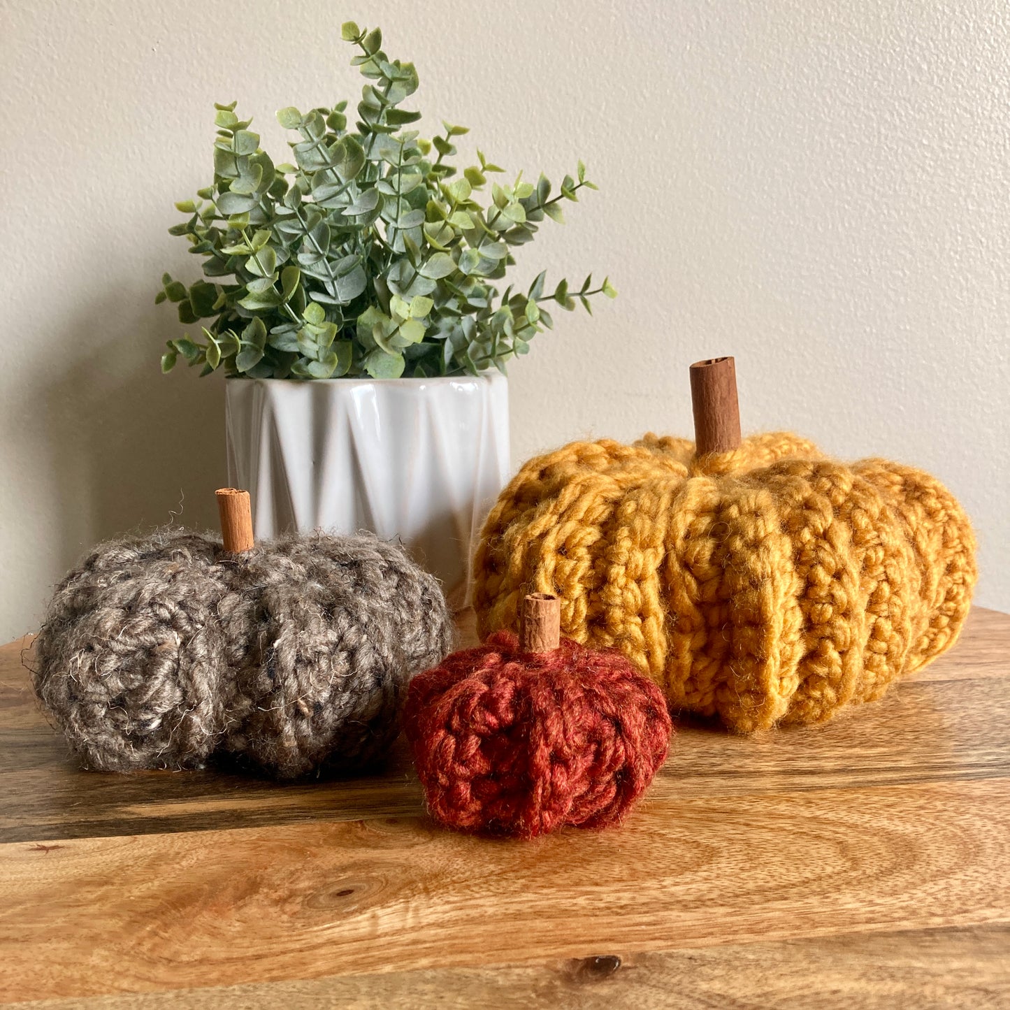 7" Crochet Pumpkin with Cinnamon Stem - Large