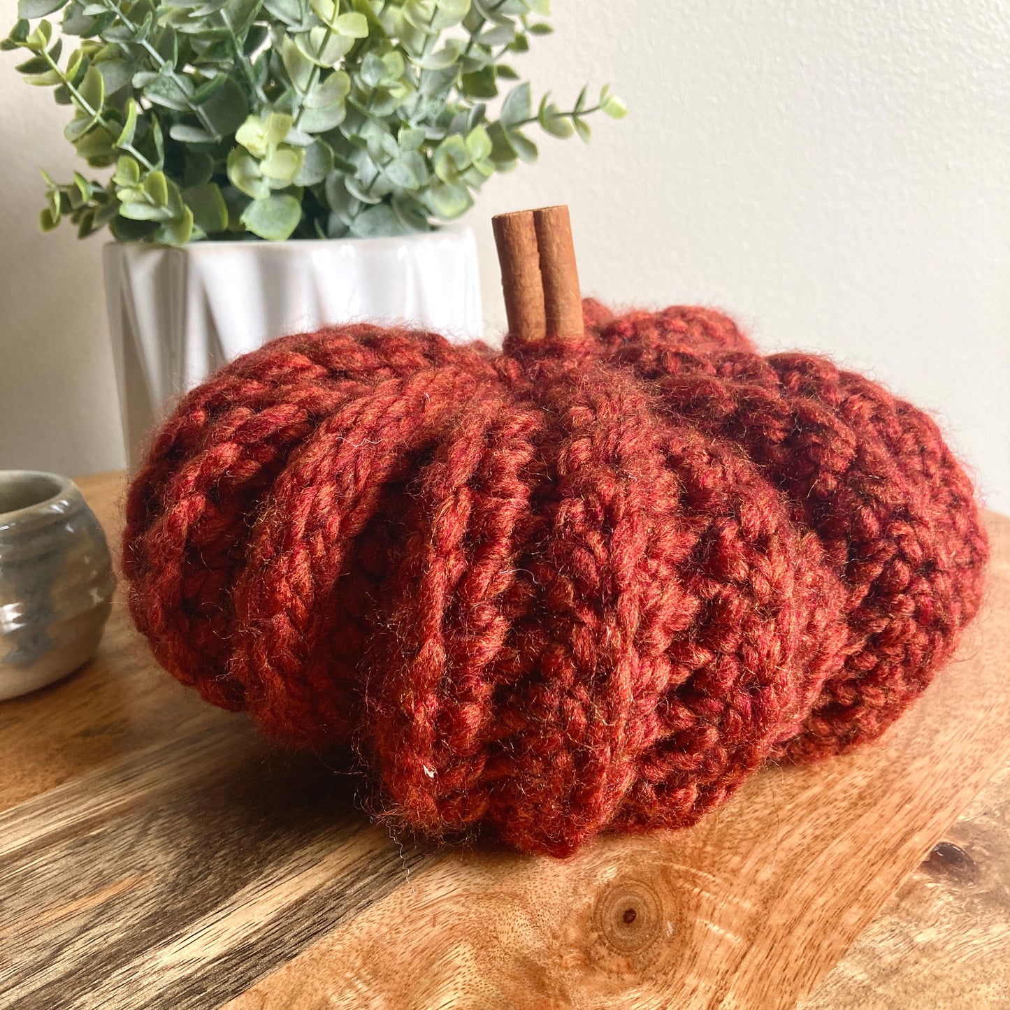 7" Crochet Pumpkin with Cinnamon Stem - Large