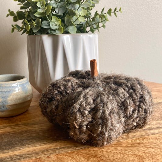 5" Crochet Pumpkin with Cinnamon Stem - Medium